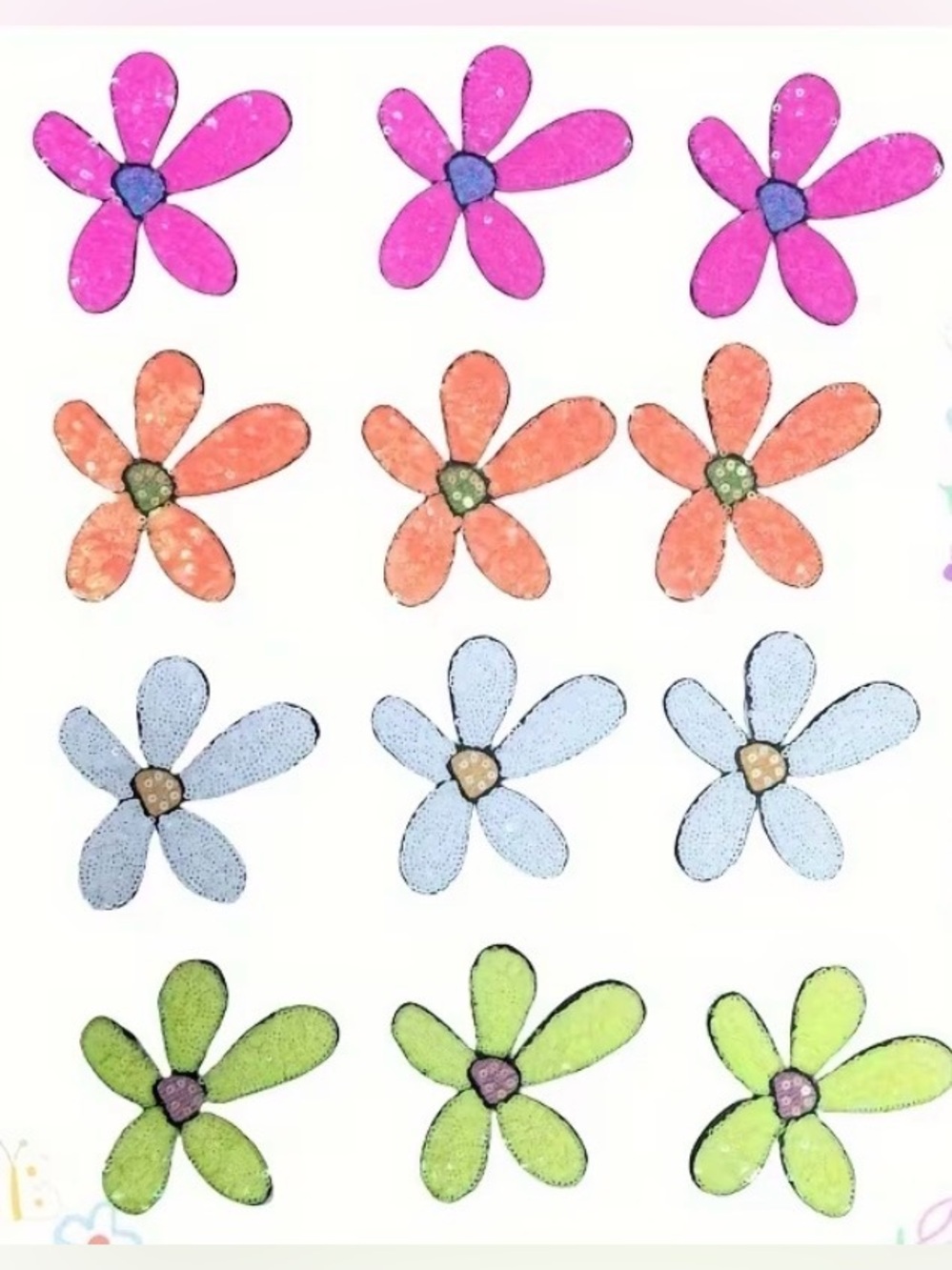 🌸 12 Neon Flower Iron-On Appliqués | Sequin Patches | Bright Colorful DIY NWT